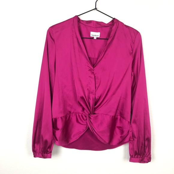 Heartloom Satin Twist Front Long Sleeve Blouse Orchid Pink Top Size Small - Picture 2 of 10